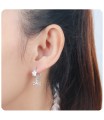 Flower with Dragonfly Hang CZ Silver Huggies Earring HO-2528